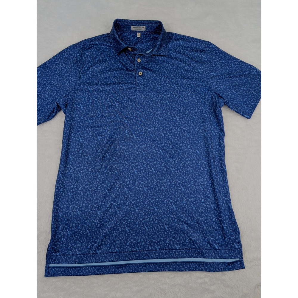 Peter Millar Shirt M Blue Summer Comfort Wine Theme All Over Print *Embroidered